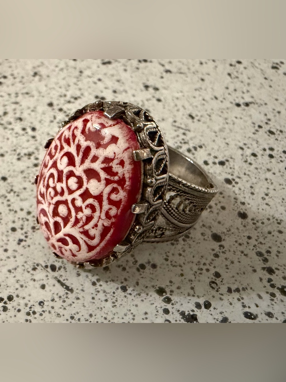 DGS Turkey  Sterling Silver Filigree Openwork Ornate Ring Size 10 Rare Signed